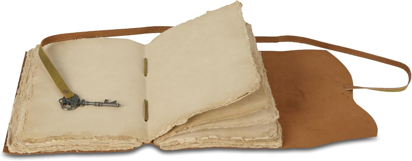 Leather Journal with Lined and Unlined Deckle Edge Paper 8x6 inch and Vintage Key | Handmade Writing Notebook Diary | Bound Daily Notepad for Men & Women Medium, Sketch/Writing pad for Artists