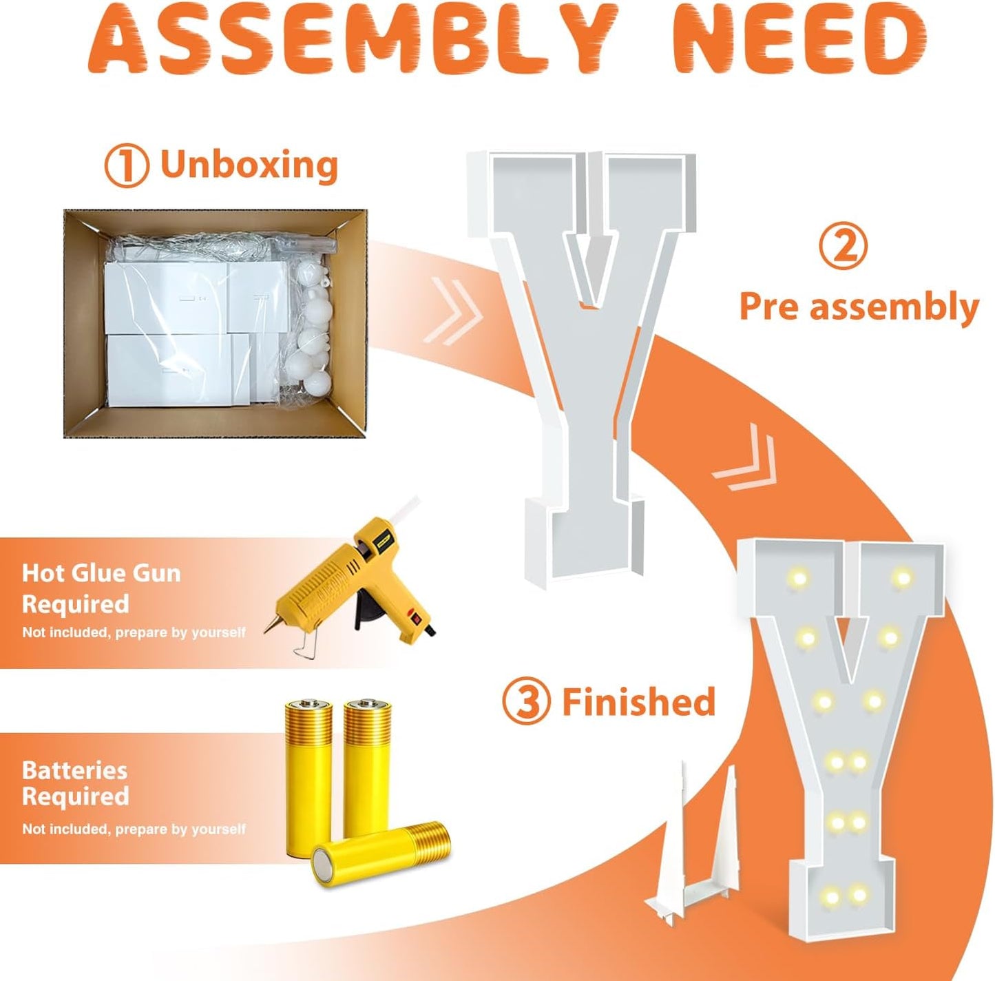 Marquee Letters 4 Feet Tall, Warm White Light Up Letters Y, Large Marquee Letter for Birthday Anniversary Graduation Party Decorations Baby Shower Valentines Decor