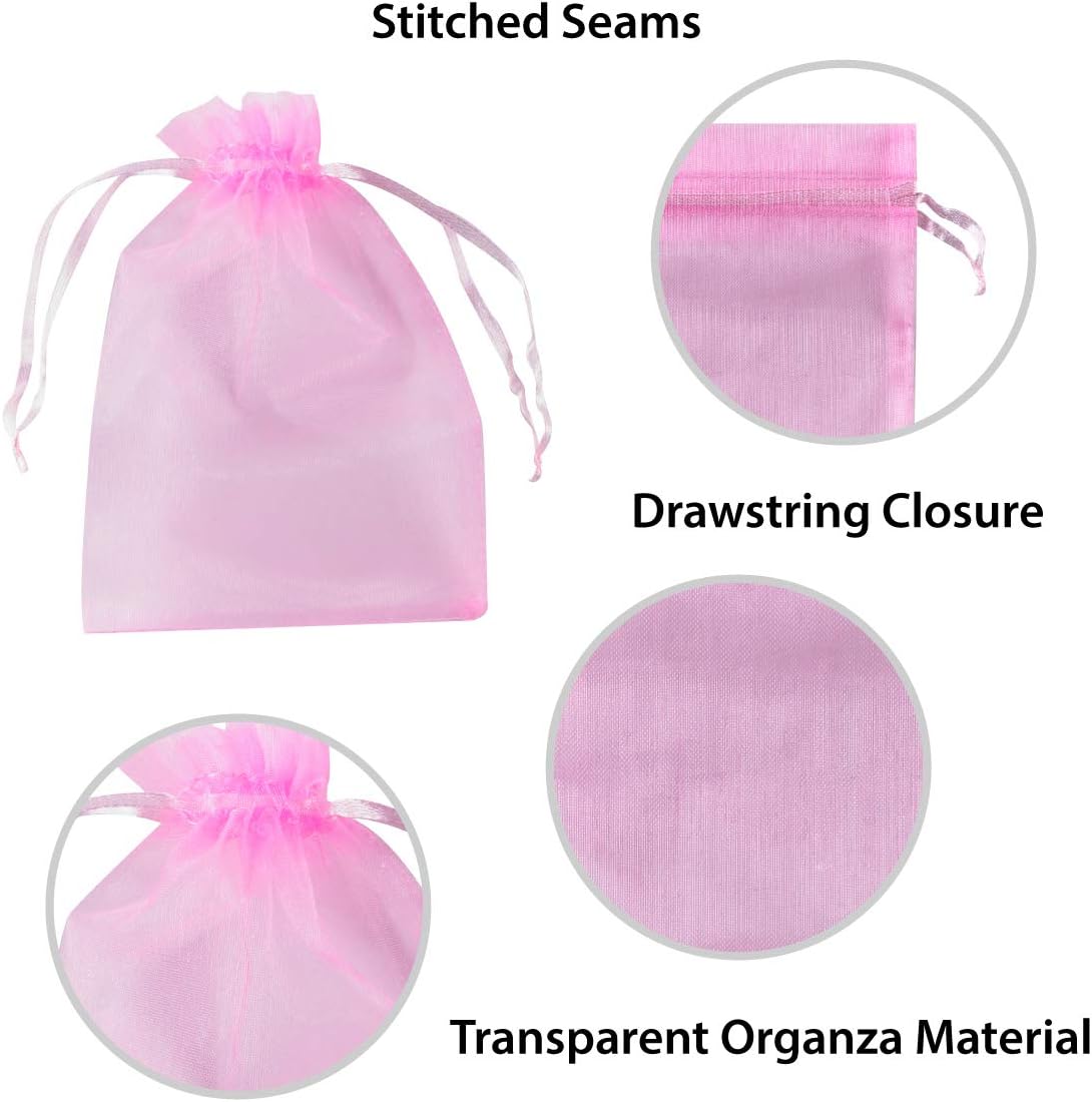 Super Z Outlet 100 Pack 4x6 Inch Mini Sheer Drawstring Organza Transparent Bags Jewelry Sack Pouches for Wedding, Party Decorations, Arts & Crafts Gifts (Pink)