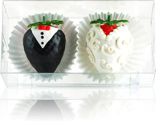 RomanticBaking 100 Pack 4 1/2" x 2 1/4" x 2" Small Chocolate Covered Strawberries Boxes for Mini Cupcakes, Hot Cocoa Bombs, Clear Plastic Party Favors for Christmas