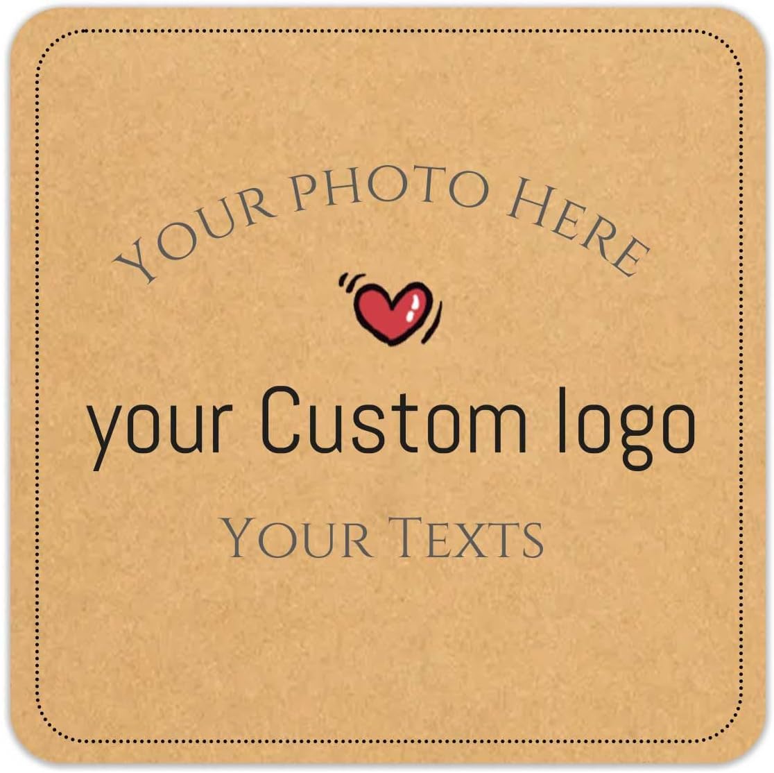 100pcs Personalized Stickers Labels Custom Business Logo Stickers Kraft Paper Labels in Circle, Rectangle, Square, Oval, in 1.5",2", 2.5“, 3”, 4" (Square)