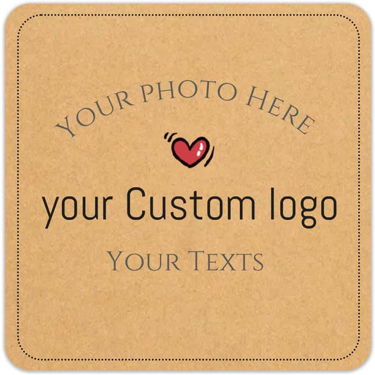 100pcs Personalized Stickers Labels Custom Business Logo Stickers Kraft Paper Labels in Circle, Rectangle, Square, Oval, in 1.5",2", 2.5“, 3”, 4" (Square)