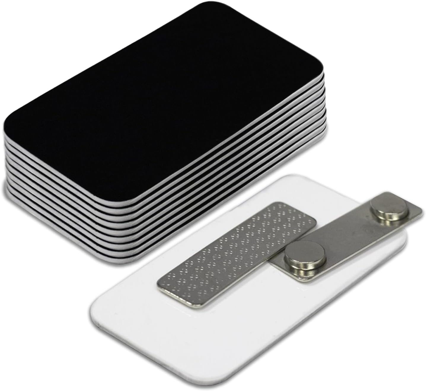 Name Tag/Badge Blanks - 10 Pack - Black 1-1/2" X 3", Round Corners, Magnetic Backing