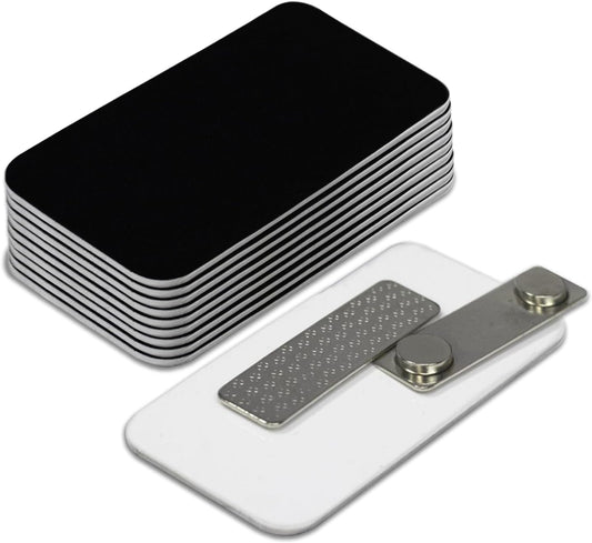 Name Tag/Badge Blanks - 10 Pack - Black 1-1/2" X 3", Round Corners, Magnetic Backing