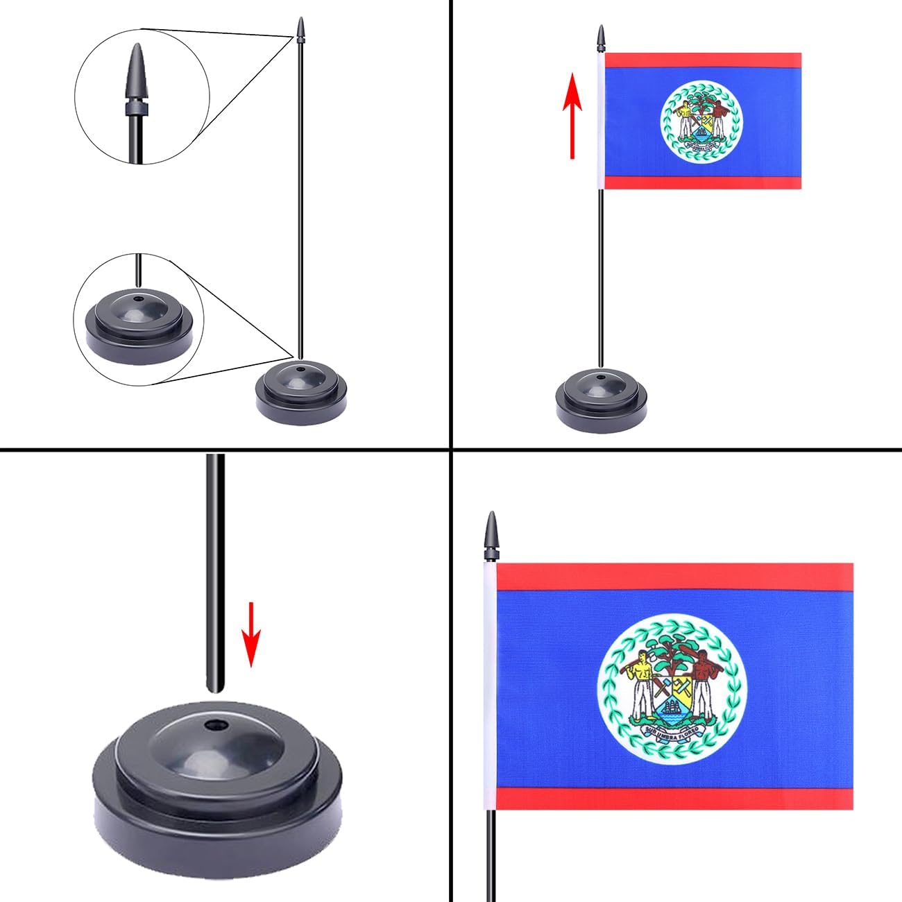 WXTWK 2 Pack Belize Flag Belize Desk Flag Set - Mini Small Belizeans Table Office Flags with Black 12" Solid Pole Stand Base Classroom Meeting Desktop Decorations