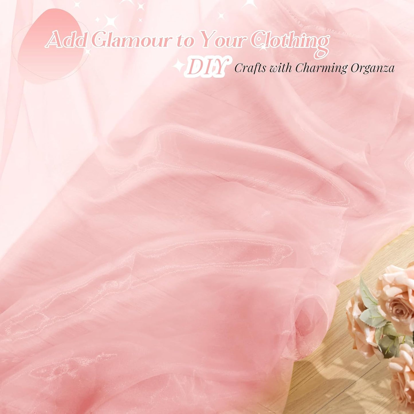 P Pothuiny Sheer Organza Fabric by The Yard, 3 Yards x 60 Inch Wide Bridal Light Pink Organza Tulle Fabric Roll Shiny Gauze Fashion Dress Sewing Craft for Wedding Party Decorations Backdrop