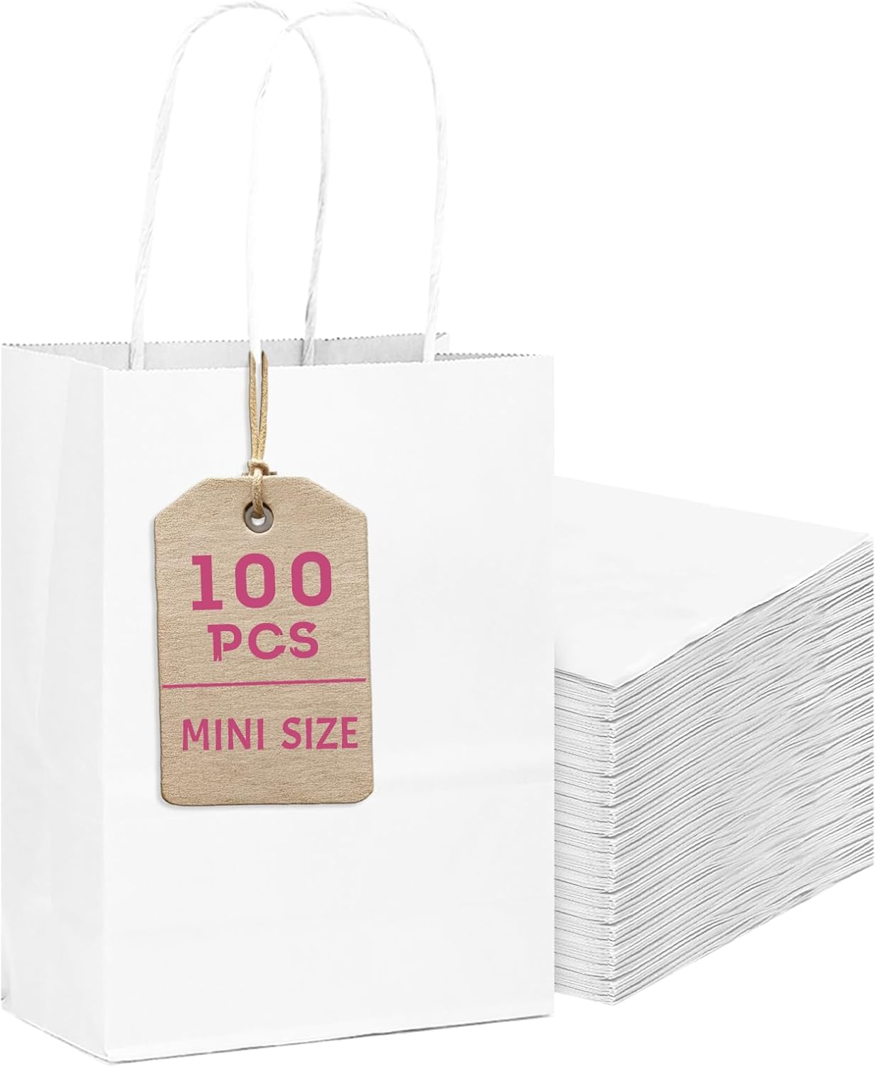 Bakepacker 100 Pcs White Mini Paper Gift Bags with Handles 6"x4.5"x2.5" Party Favor Bags Multiple Uses (Mini size)