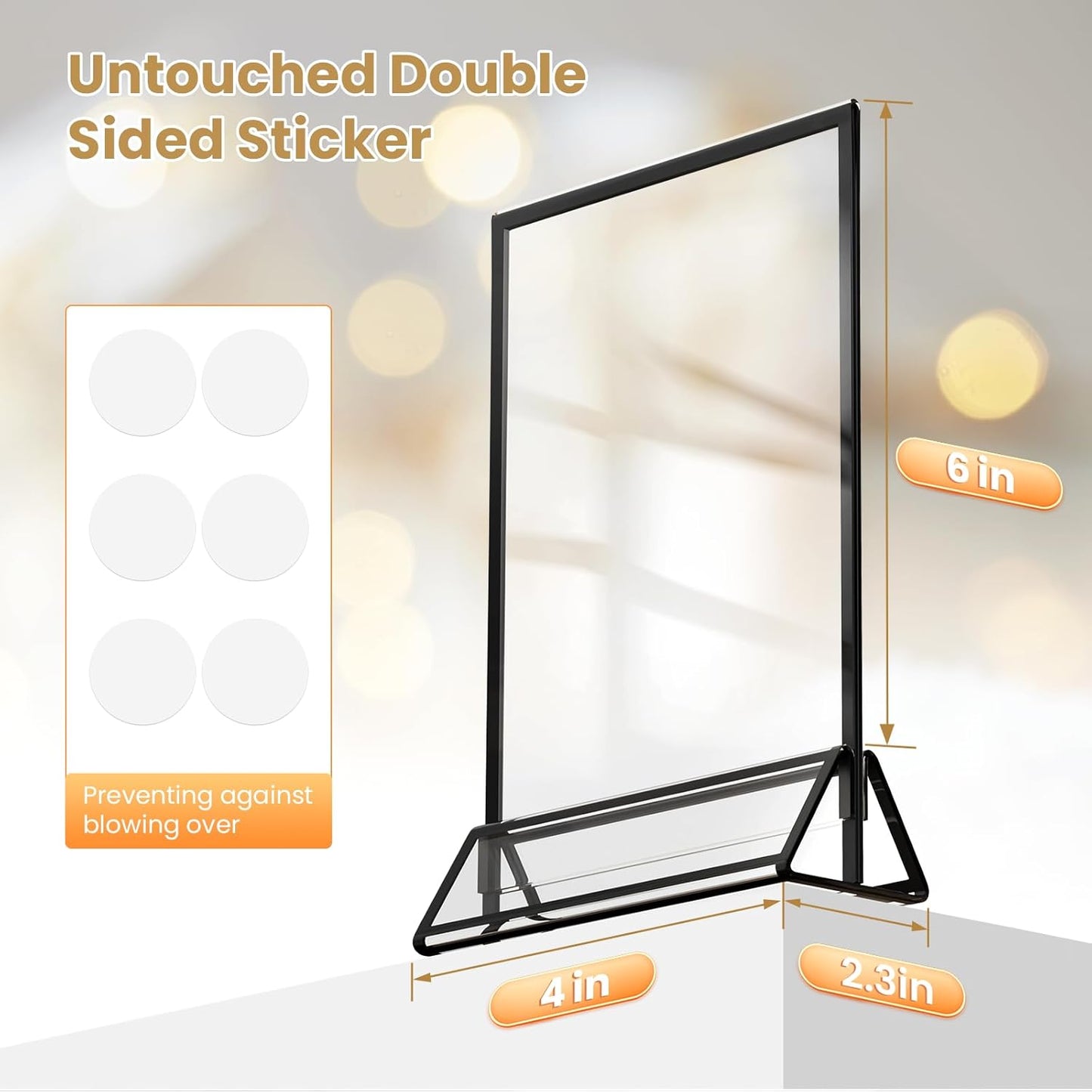 Acrylic Sign Holder 4X6 Black Picture Frame Double-Sided Acrylic Frames for Wedding Table Numbers Photo Frames Flyers Menu with Removable Sticky Dots-6 Pack