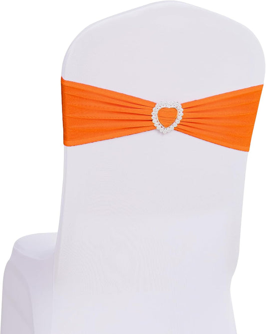 Howhic Pack of 120 Spandex Chair Sashes Bows Stretch Chair Cover Band with Buckle Slider Universal Elastic Chair Ties for Wedding Banquet Party Event Decoration (Orange)