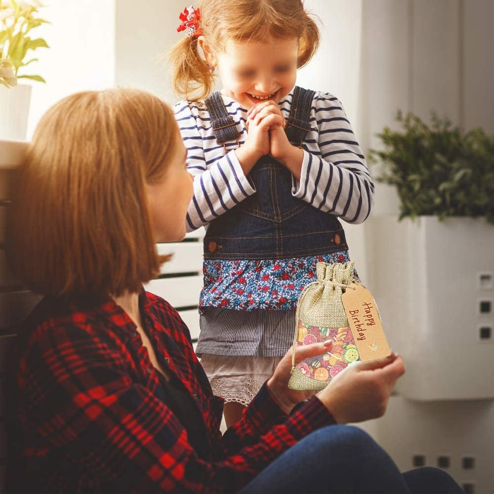 GIOIPC 20Pcs 4 x 6 Inch Linen Burlap Sheer Bags with Drawstring and Bonus Gift Tags for Wedding Birthday Bag,Craft Bags,Cosmetic Samples