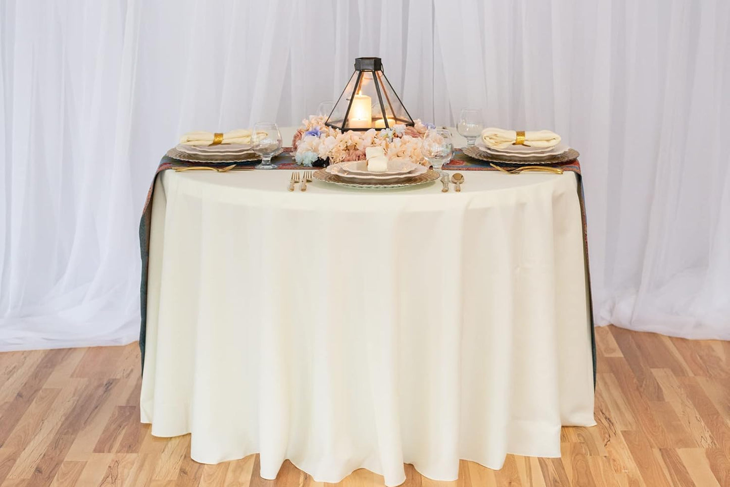 LTC LINENS 5 Pack 108 Inch Round Tablecloths Ivory - Great for 48 Inch Round Table Floor Length - Wrinkle Resistant Polyester Fabric Cloth for Wedding