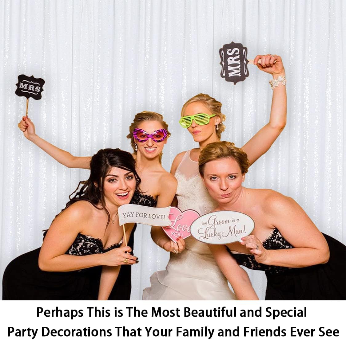 ShinyBeauty White Sequin Photo Backdrop 4x10FT (120") - Sparkly Glitter Photography Background 2 Panels for Christmas, Halloween, Xmas, Birthday Party Studio Decor - Premium Durable Event Backdrops