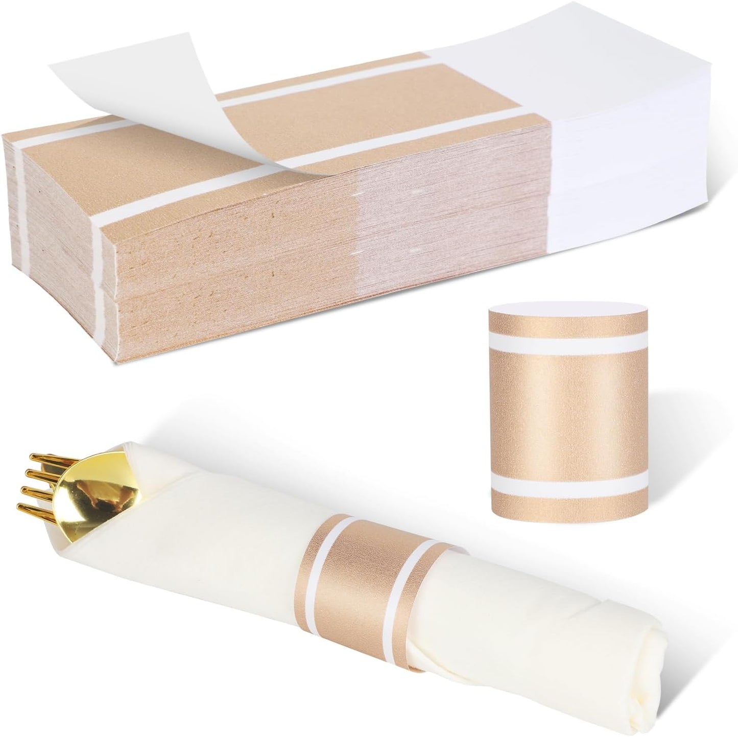 Germiwipe Paper Napkin Band, 200PCS (Matte Champagne Gold) Napkin Ring Self-Adhesive, Silverware Wraps Bands,Table Setup Wedding Event Party Supply (Matte Rose Gold /200pcs)