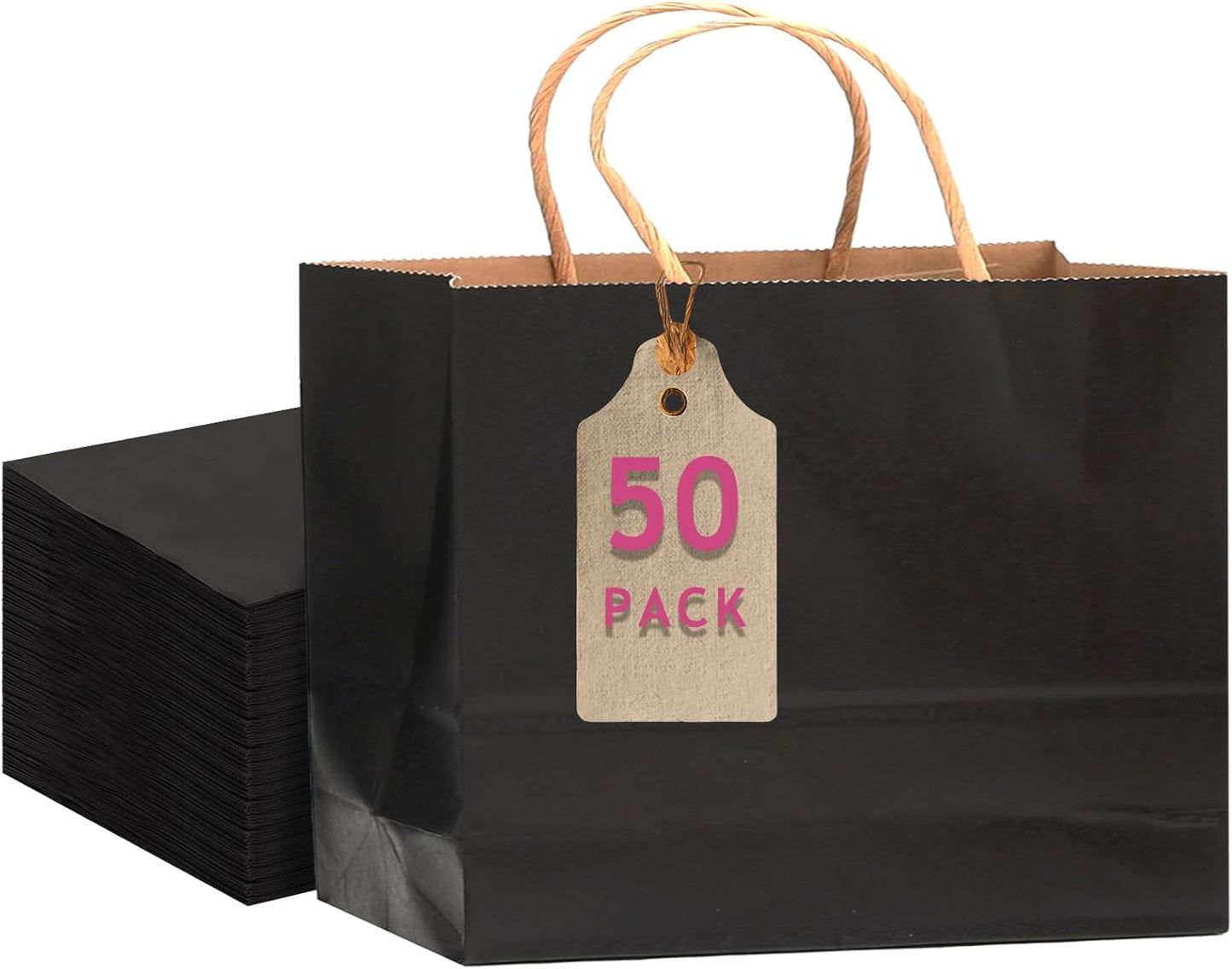 qiqee 50-Packs Black Paper Gift Bags with Handles Bulk 12.6"x4.3"x10" Wide Large Size Party Favor Bags Multiple Uses