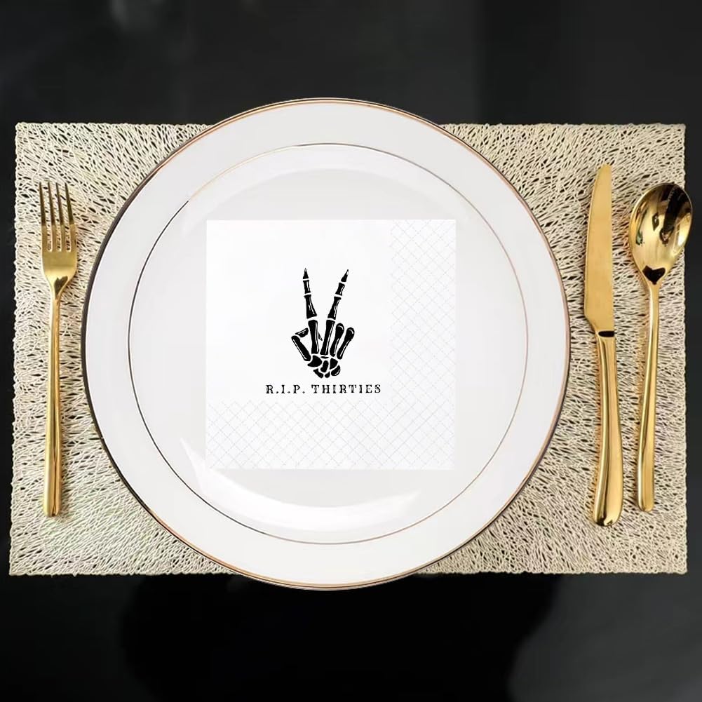 SharkBliss RIP Thirties Cocktail Napkins, 200 Count RIP Thirties Death to My 30s 40th Birthday Paper Napkins for Party Decorations | 2-Ply, 5x5"