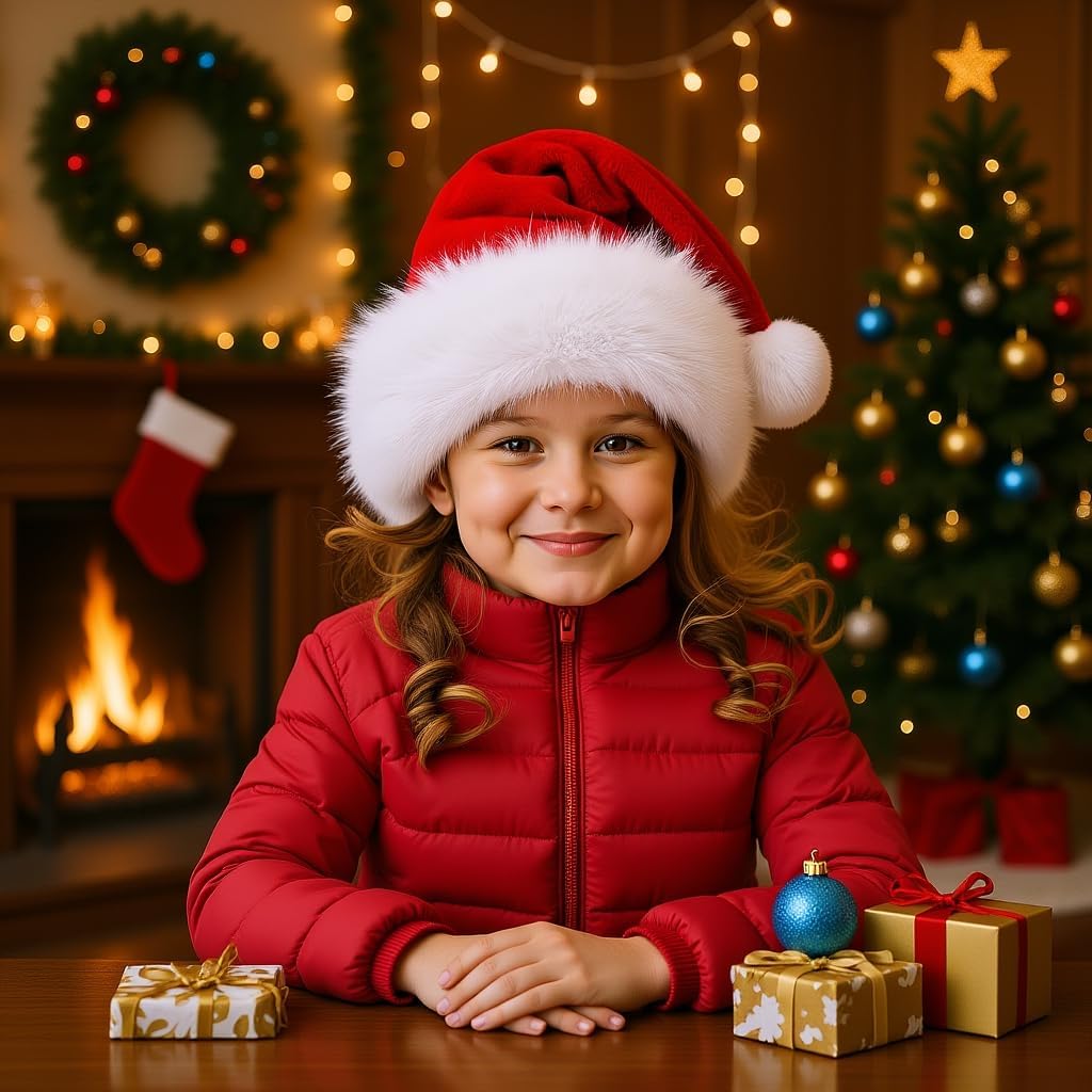 Christmas Hats, Santa Hat for Kids/Baby Unisex Warm Comfort Red Velvet Holiday Xmas Hat for New Year Festive Party Decoration