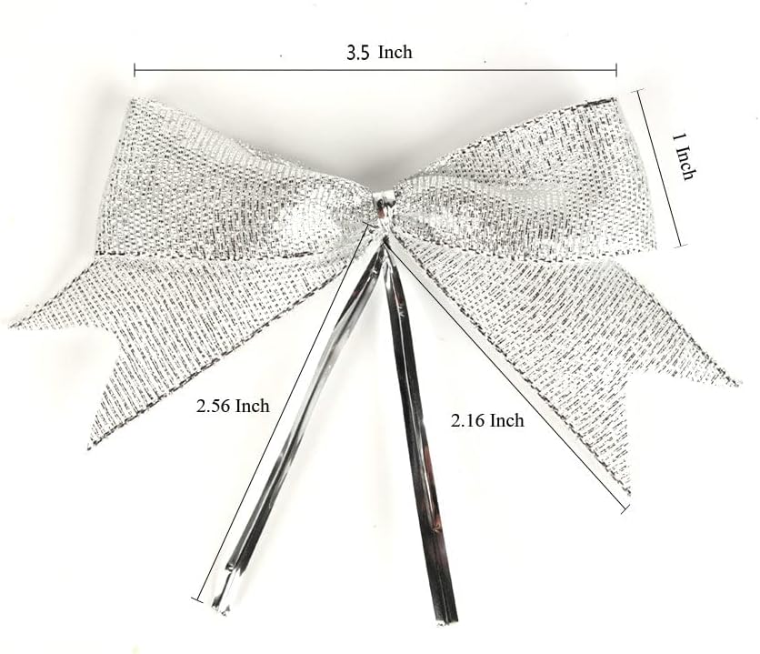 50pcs 3-1/2" Silver Twist Ties Metallic Silver Bows with Twist Tie Bows Fish Tail Cuttiog(Silver.)