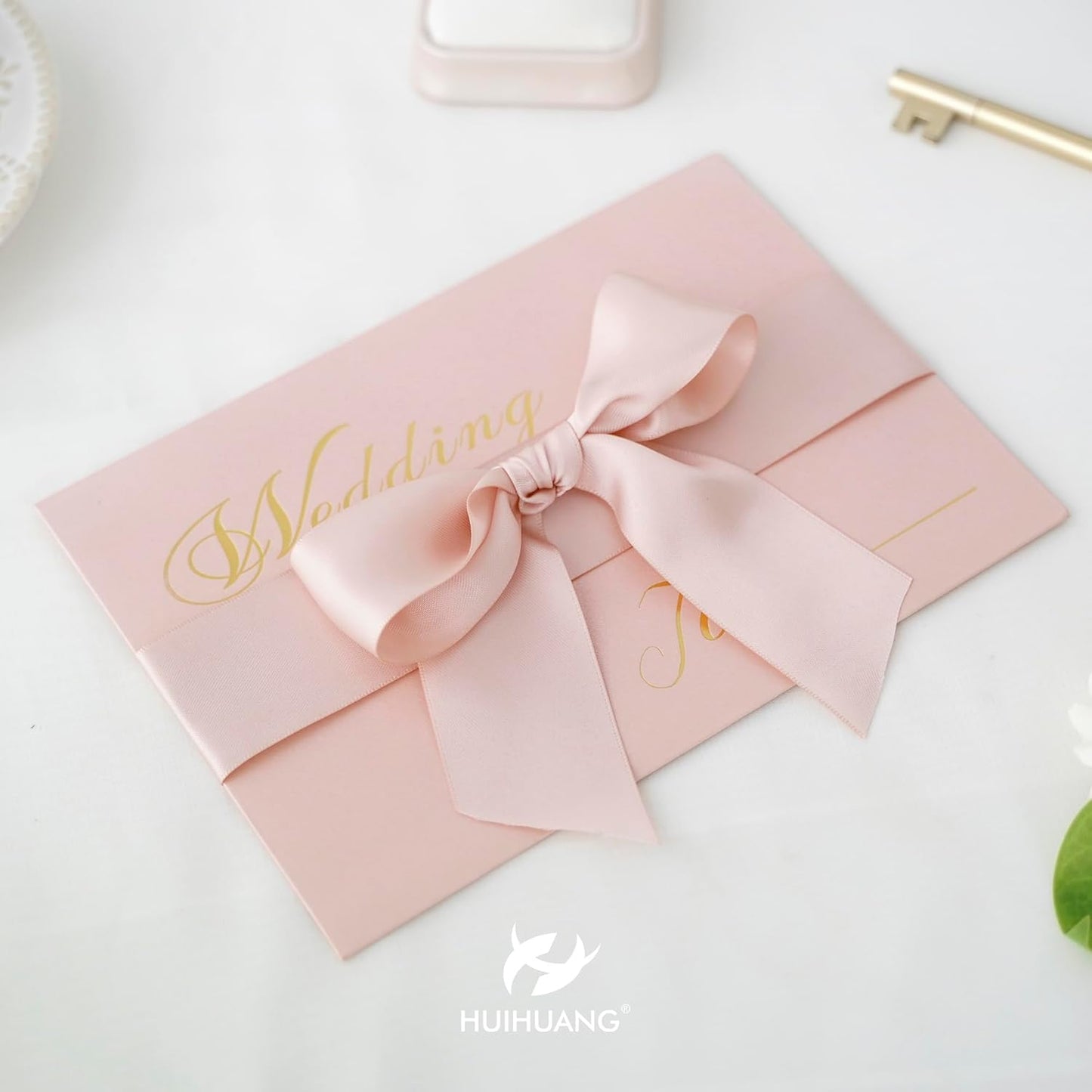 HUIHUANG 1.5 inch Wide Satin Ribbon 50 Yards Rose Gold Double Face Polyester Silk Satin Ribbon for Gift Wrapping Hair Bows Making Floral Bouquet Wedding Invitation Decor Party Favor and Craft Supplies