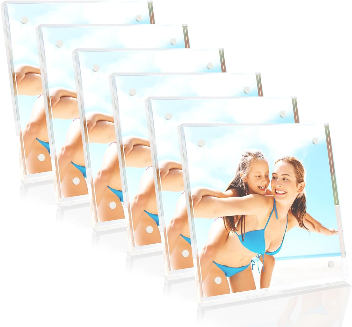 HELPLEX Picture Frames, 6 Pack 4x4 inch Acrylic Picture Frame Clear 4 x 4 Photo Frames Magnetic Picture Frames Ready for Tabletop Display, Effectively Protect Photos from Fading and Yellowing