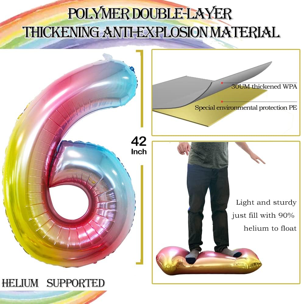 GOER Number 26 Balloons for 26th Birthday Party Decorations,42 Inch Jumbo Foil Helium 62 Balloons for 62nd Birthday Party Decoration (Rainbow)