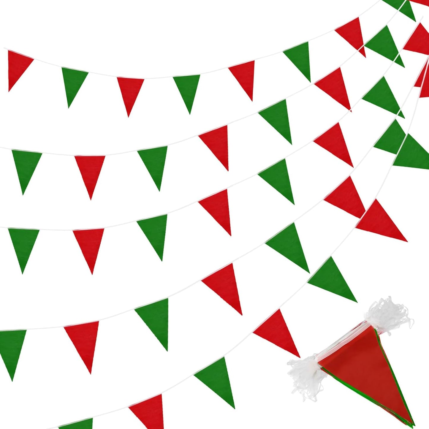 Tatuo 200 Feet Solid Pennant Banners Flags String Triangle Hanging DIY Bunting Flags Party Decorations for Grand Opening Party Banners for Kids Birthday, Shops (Red and Green)