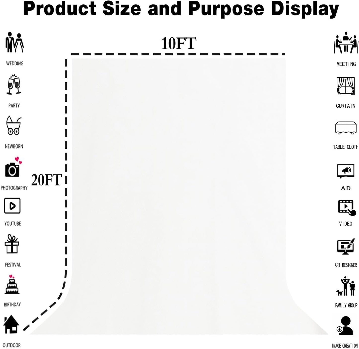 10x20FT Large White Screen Backdrop Photography Backgrounds for Zoom Meeting, Game Live Steaming and Photo Studio Shooting Props