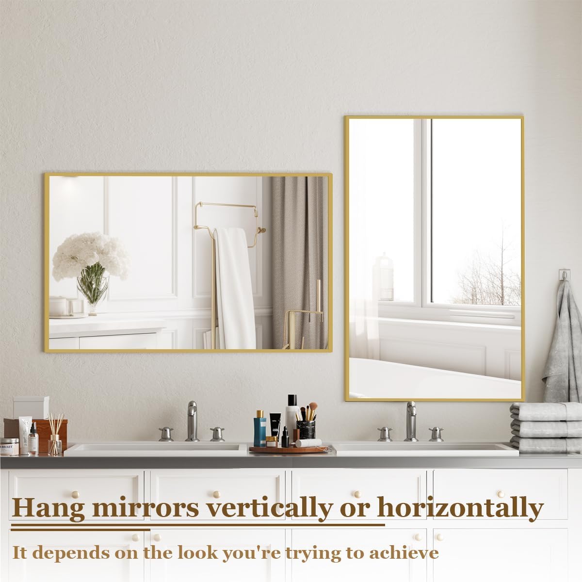 BEAUTYPEAK Gold Bathroom Wall Mirror - 30" x 40" Rectangular Mirror with Metal Frame, Hangs Horizontal or Vertical for Living Room Bedroom Bathroom Entryway