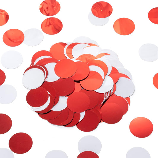 Red White Table Confetti Party Decorations Metallic Circle Dot Confetti, 1.2 Inch, 300pcs