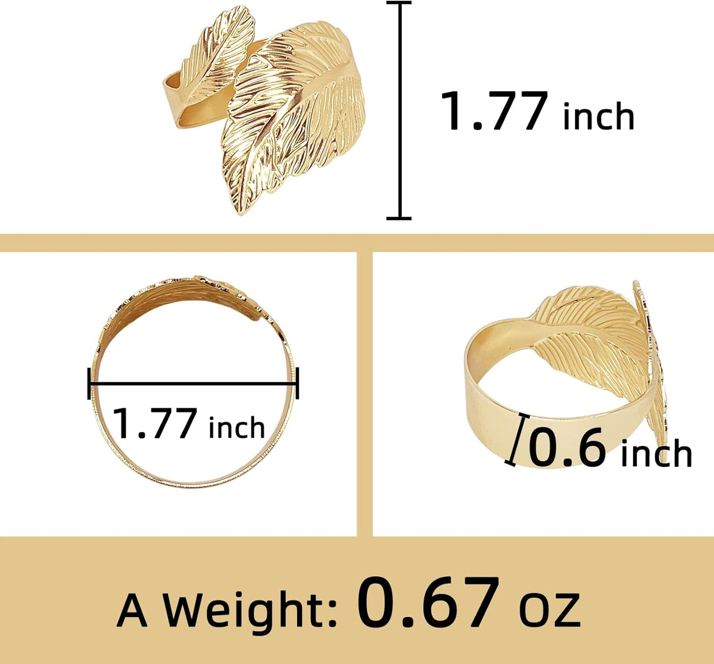 Gold Leaf Napkin Rings Set of 8, Metal Material