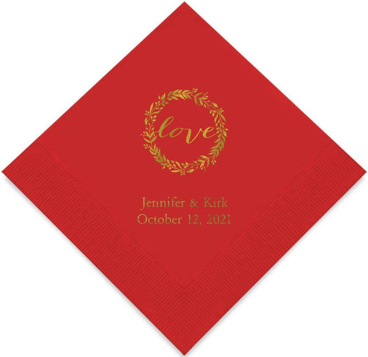 Weddingstar Personalized Printed Paper Napkins 3-Ply 50 Pack - Luncheon Red