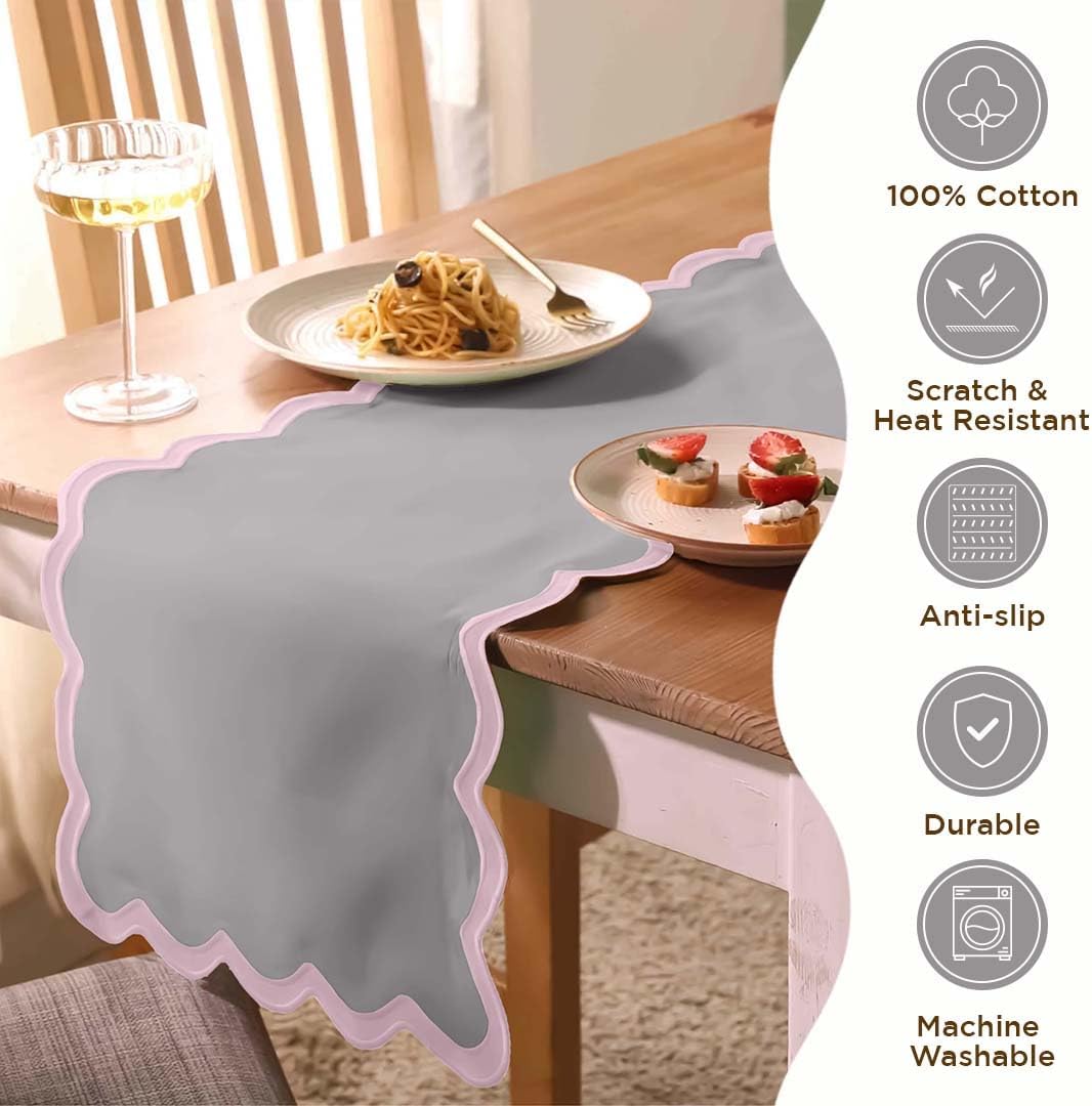 Folkulture Table Runner | Table Runners 90 inches Long | Scallop Table Runner for Farmhouse Decor or Boho Decor | Purple Table Runners for Dining Room Table Decor | Table Decorations for Party