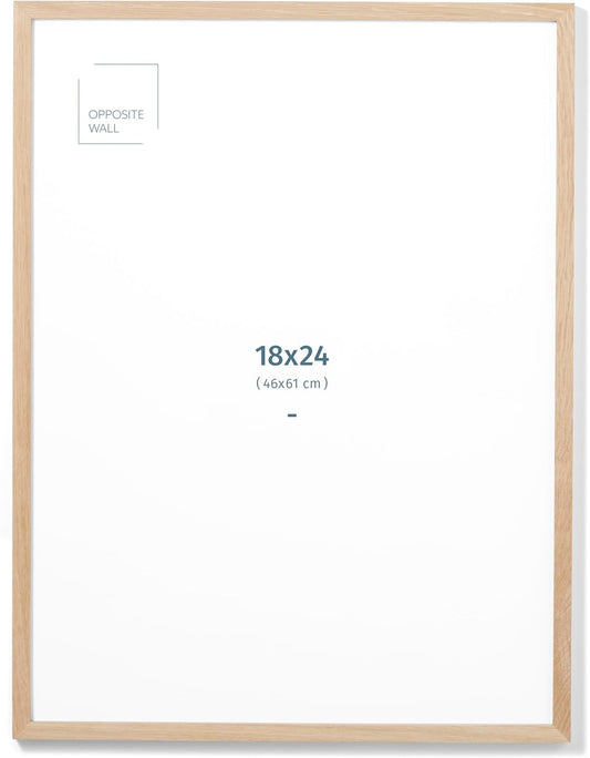 Opposite Wall - 18x24 in - Natural Solid Oak Wood Picture Frame - Lightweight, Versatile & Shatterproof - Wall Hanging Poster or Photo Frame - Wall Decor for Office, Gallery & Home