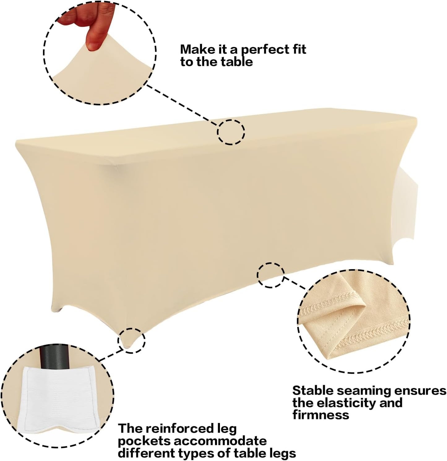 IVAPUPU 2 Pack 6FT Table Cloth for Rectangular Fitted Events Stretch Champagne Table Covers Washable Spandex Tablecloth Protector for Party, Wedding, Cocktail, Banquet, Festival