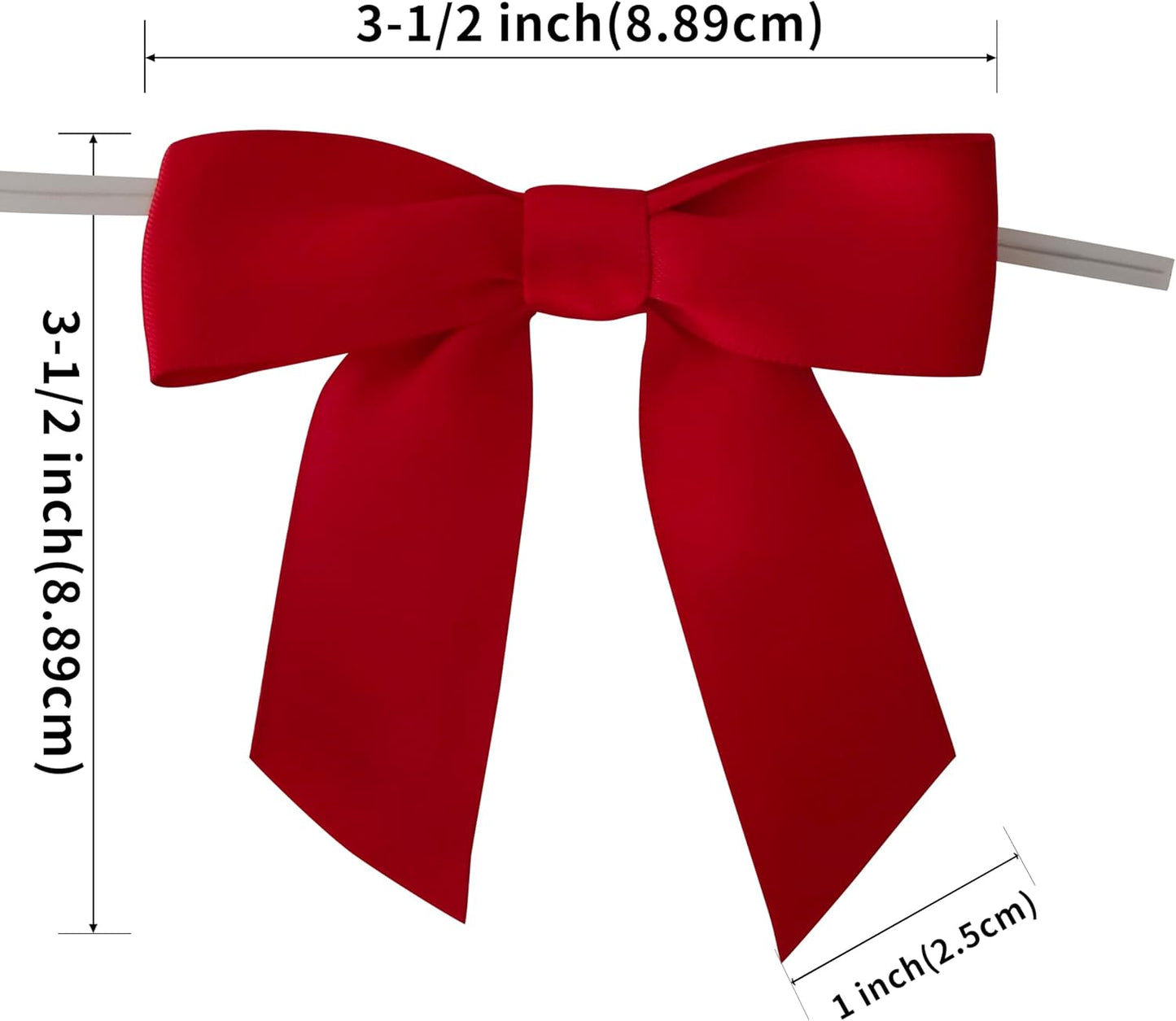 50pcs 3-1/2" Red Satin Ribbon Bows with Twist Ties Giant Bows for Christmas Holiday Gift Packing&Wrapping (Red)