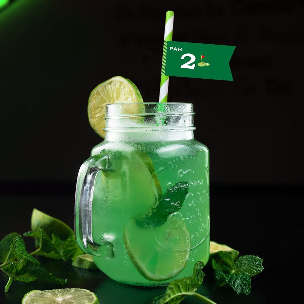 Golf Themed Birthday Party Straw Decor, 20 PCS Hole In One 1st Birthday Disposable Paper Cocktail Drinking Straw With Flag Tag for Baby 1st Birthday Party Decorations (Hole In 1)