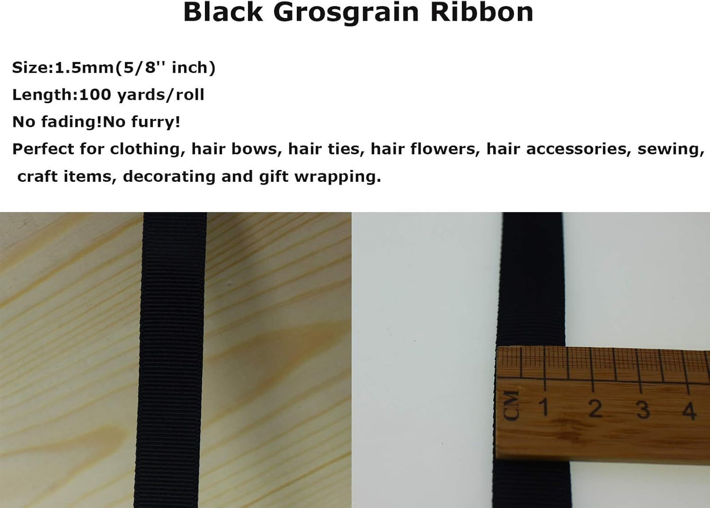 Jesep One Roll 100 Yards 5/8" Soild Grosgrain Ribbon Boutique Gift Wrapping Package Ribbon, DIY Crafts Bow Hair Headband Accessories Assorted Ribbon#30(5/8" 15mm, Black)