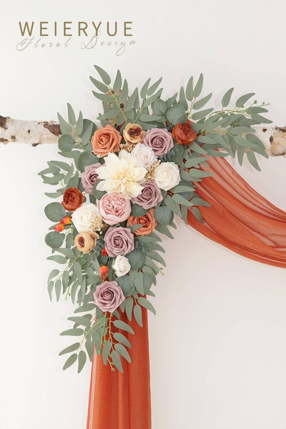 Artificial Wedding Arch Flowers Kit(Pack of 3),2Pcs Artificial Flower Arch Decor,1Pcs Sheer Drape for Wedding Ceremony Arbor for WeddingCeremony (Burnt Orange Wedding)