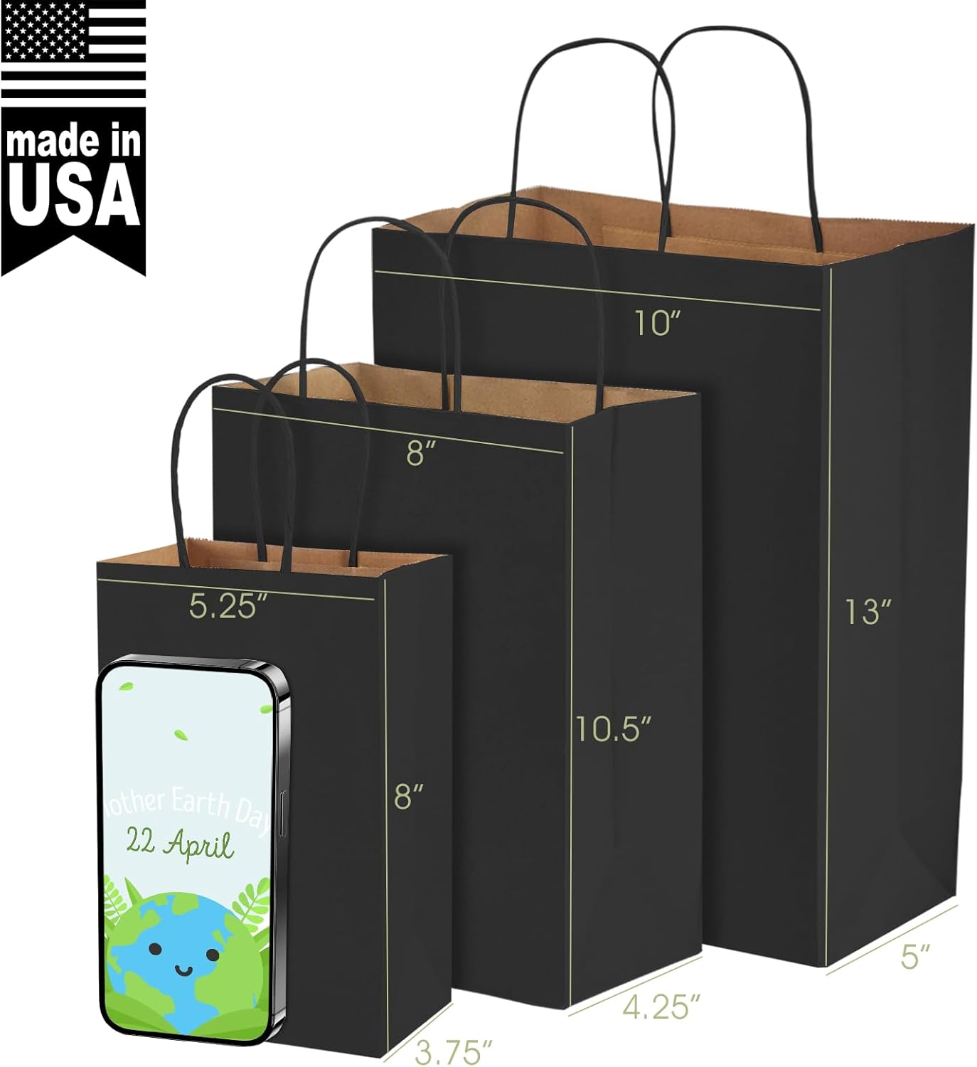 MESHA Black Gift Bags 5.25x3.75x8 Inch 50 Pack Small Black Paper Bags with Handles Bulk for Small Business Birthday Wedding Party Favor