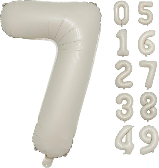 40 Inch Cream White Number 7 Balloon Mylar Big Foil Helium Number 17 27 77 Balloon for Party Decorations,Digital Birthday Party Wedding Decorations, Boy Baby Shower Decorations (Cream No 7)