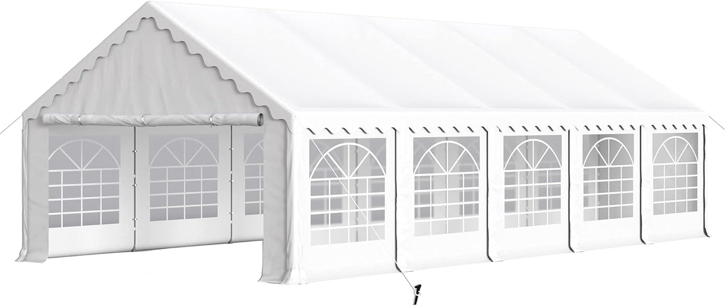 PHI VILLA 32'x16' Outdoor Heavy Duty Party Tent Large Commercial Canopy Wedding Event Shelter Carport with Removable Sidewalls & 4 Storage Bags for Patio Outdoor Garden Events, White