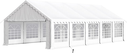 PHI VILLA 32'x16' Outdoor Heavy Duty Party Tent Large Commercial Canopy Wedding Event Shelter Carport with Removable Sidewalls & 4 Storage Bags for Patio Outdoor Garden Events, White
