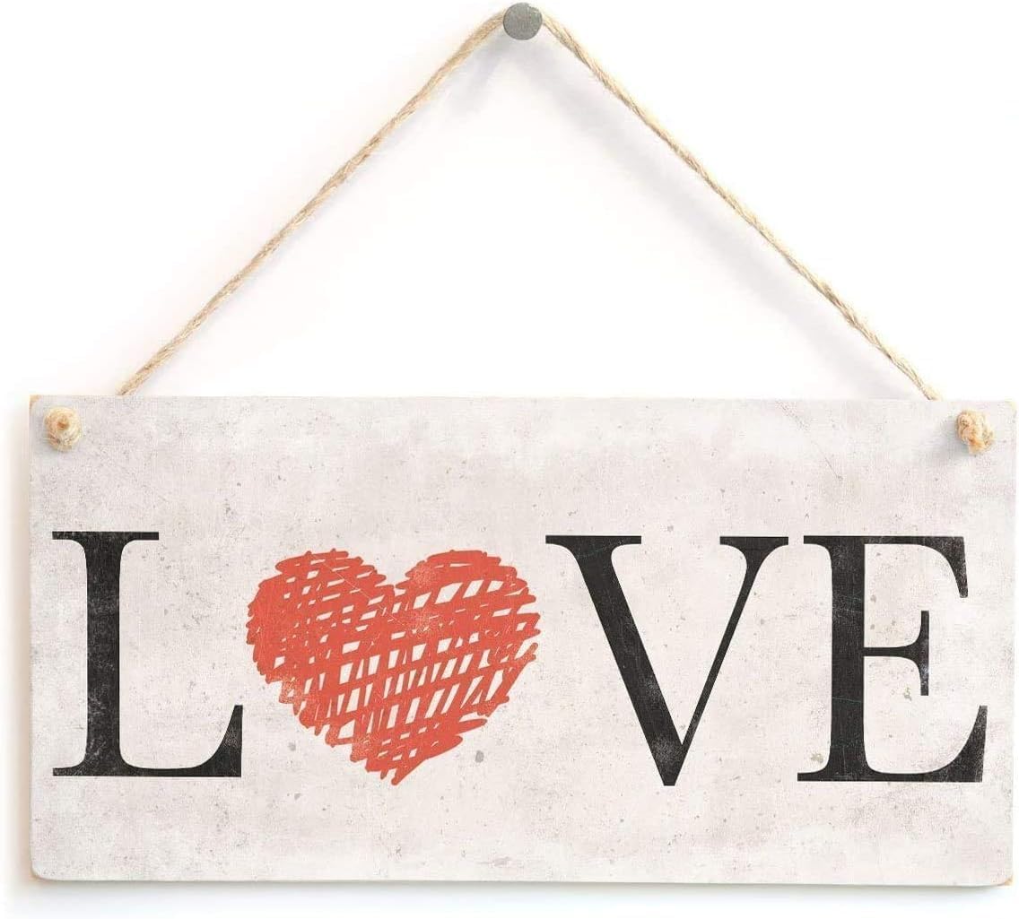 Rustic Wooden Signs Love Romantic Anniversary Valentines Day Wedding Signs Love Heart Design Sign Wall Art Decor Kitchen Cafe Pub Decor Gift 6x12 INCH