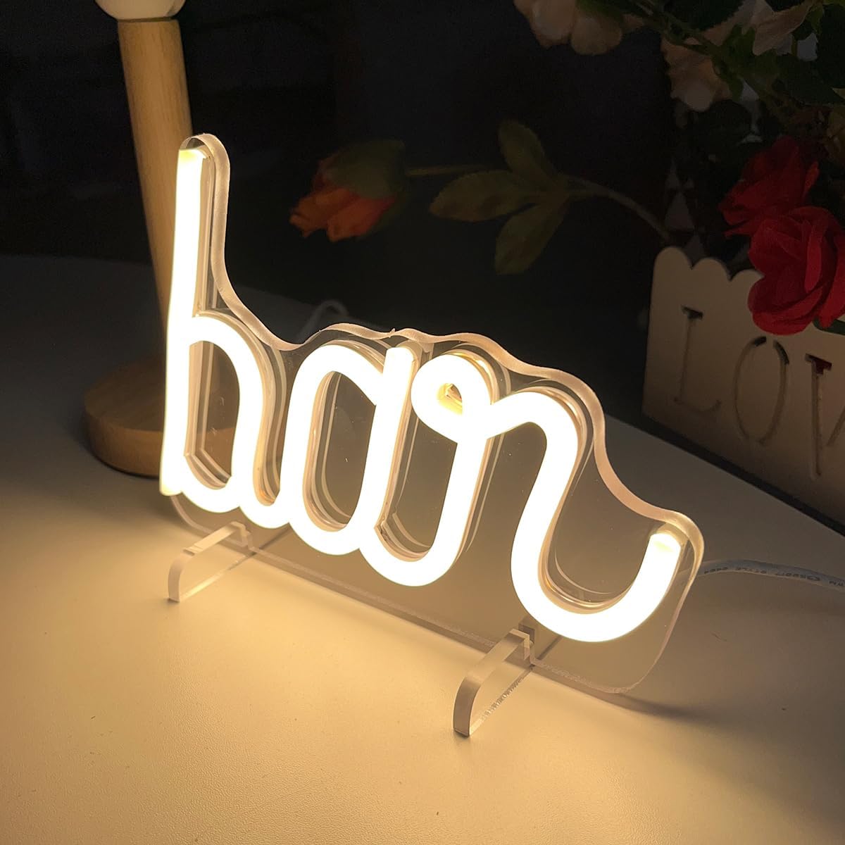Bar Table Number Neon Sign Desk Lamp Night Light Wedding Letter LED Neon Sign Wedding Table Decorations Neon Light Shop Bedroom Home Room Decor Christmas Party Warm White USB 20×14.2 CM