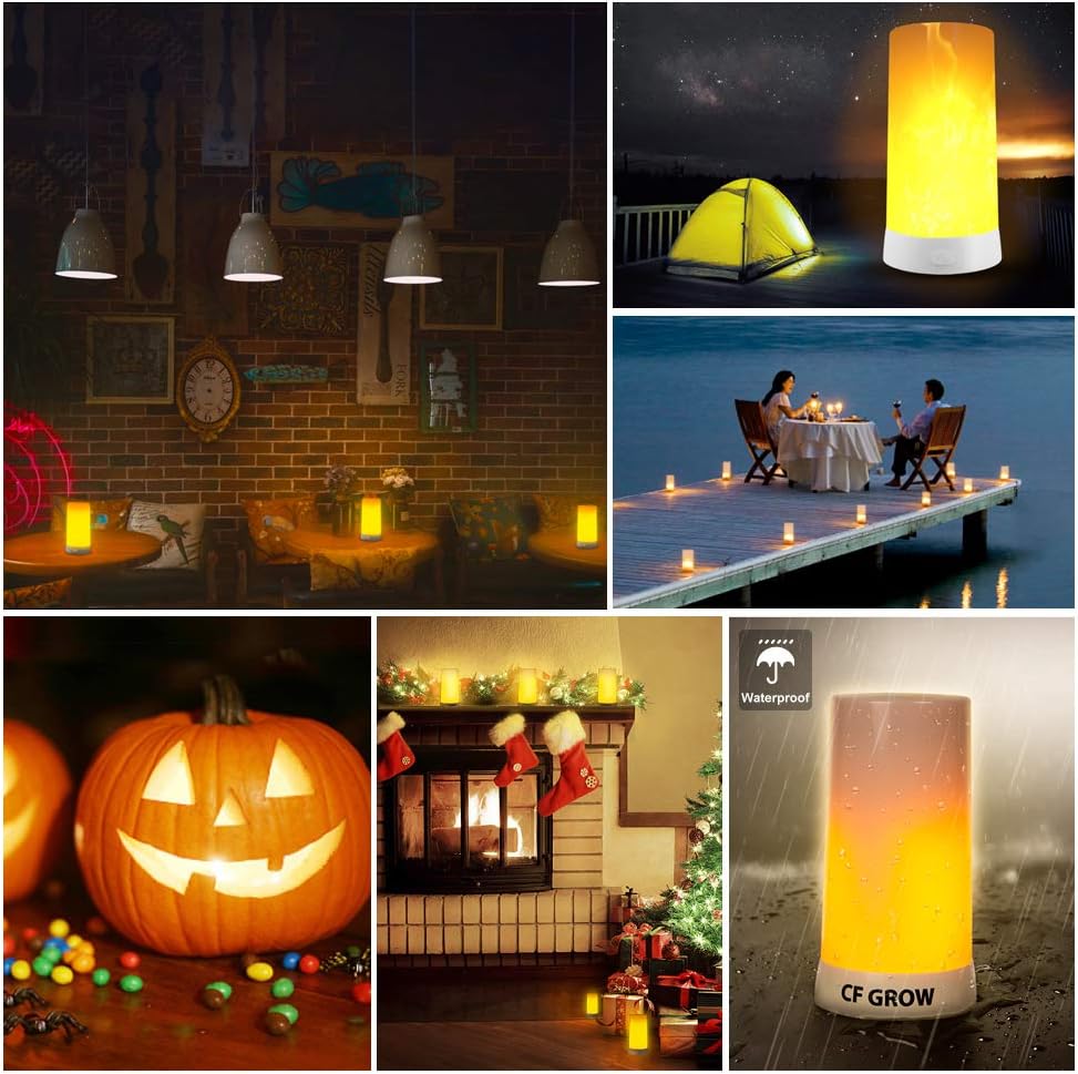 LED Flame Effect Light, USB Rechargeable Flame Candle Waterproof Dimmable 4 Modes Lantern with Gravity Sensing Effect & Magnetic Base, for Halloween, Room, Party, Bar Decor