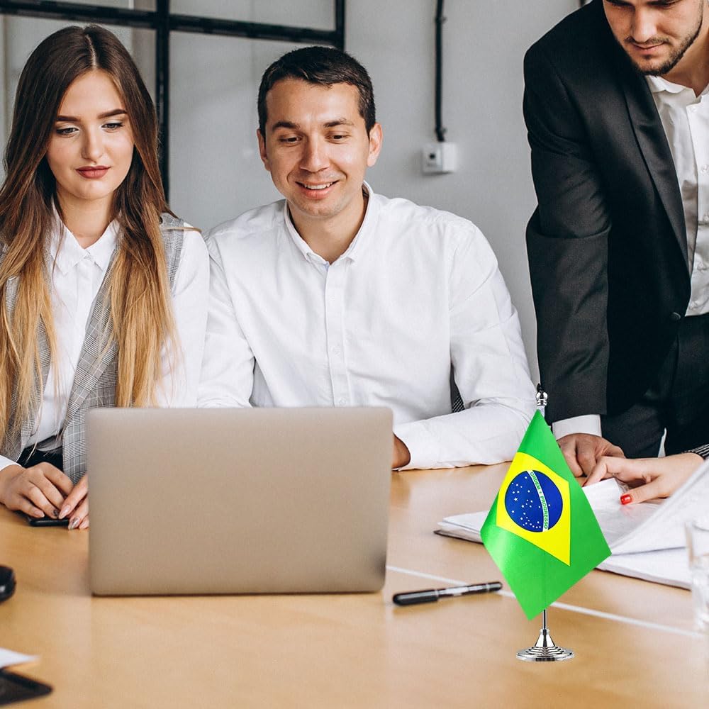 Brazil Flag Brazilian Flags, Small Mini Brazilian Desk Flag, Used for Table Office Classroom Home Patriotic Events Decorations