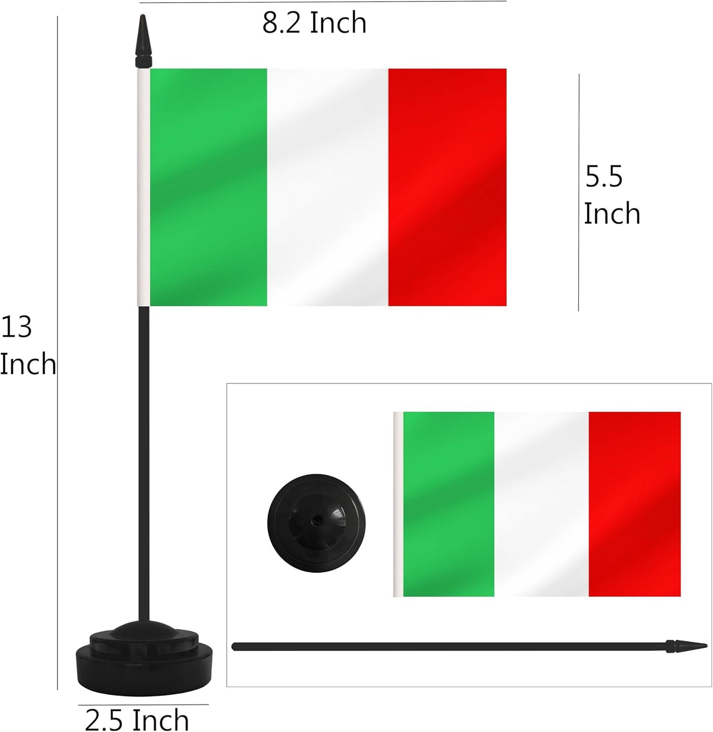 2 Pack Italy Desk Flag Set, Italian Desktop Small Miniature Table Office Flag with 12" Black Pole and Black Base, Offices, Classroom, Home, Festival Decoration (Italy)