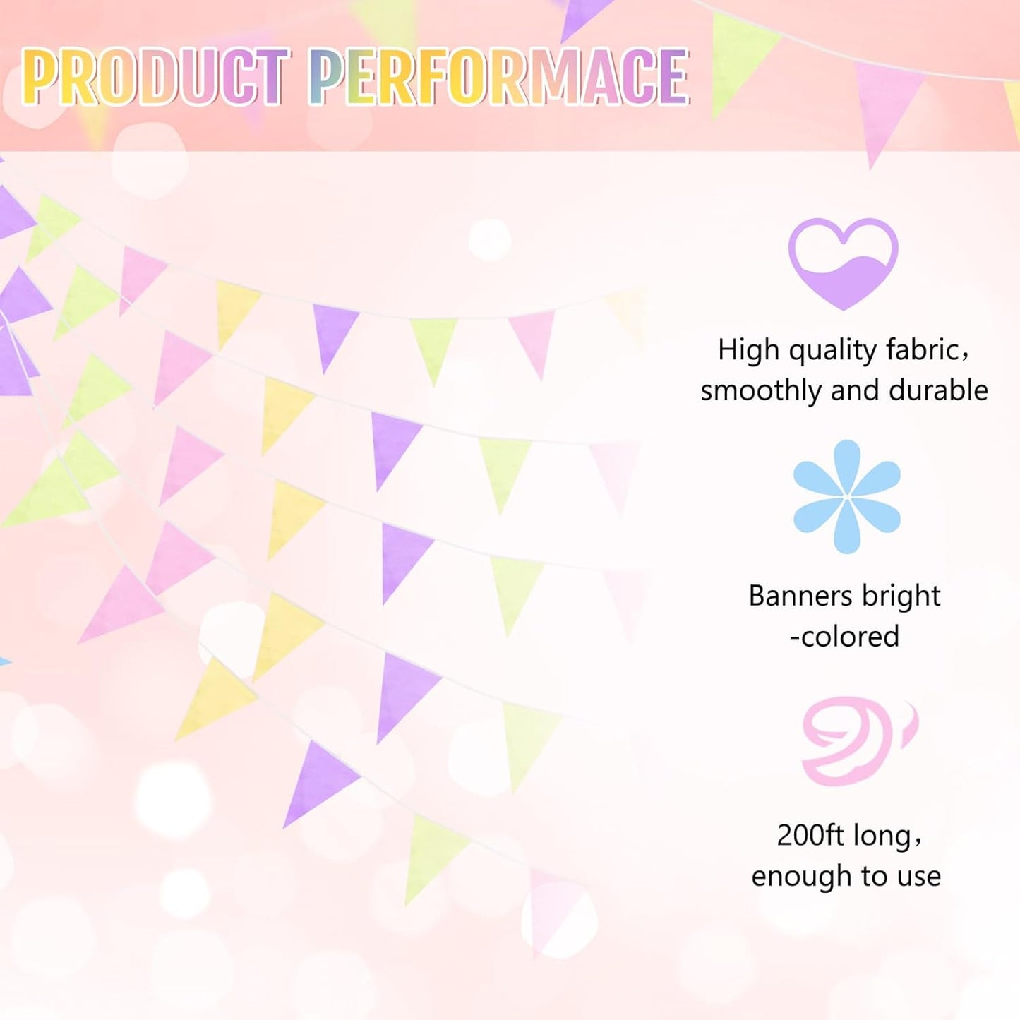 Tatuo 200 Feet Solid Pennant Banners Flags String Triangle Hanging DIY Bunting Flags Party Decorations for Grand Opening Party Banners for Kids Birthday, Shops (Pastel Color)