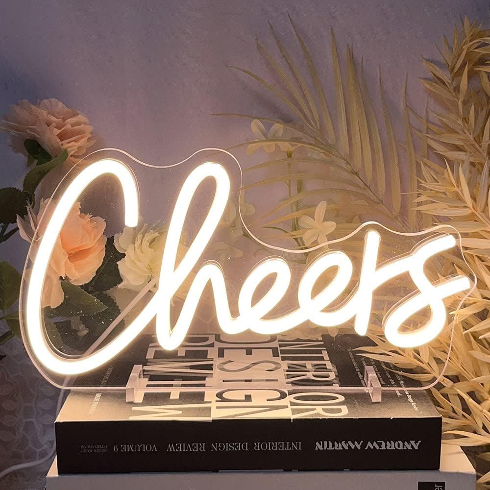 Cheers Table Number Neon Sign Desk Lamp Night Light Wedding Letter LED Neon Sign Wedding Table Decorations Neon Light Bedroom Home Room Decor Christmas Party Warm White USB 30×16.3 CM