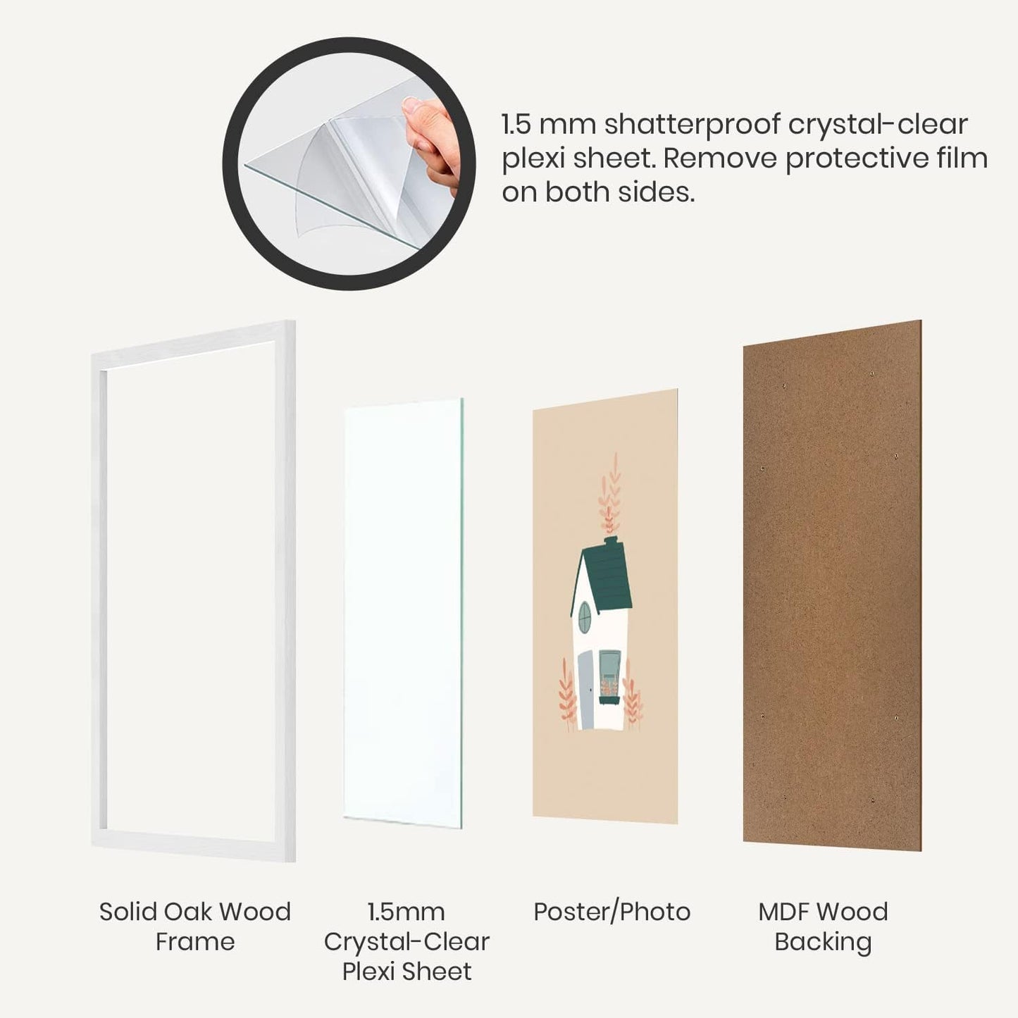 Opposite Wall - 8x8 in - White Solid Oak Wood Picture Frame - Lightweight, Versatile & Shatterproof - Wall Hanging Poster or Photo Frame - Wall Decor for Office, Gallery & Home