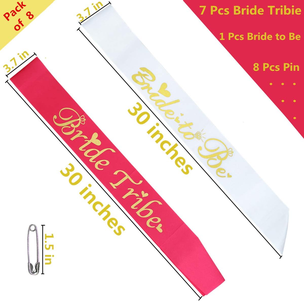 Bride Tribe Bridesmaids Sashes Sets Bachelorette Party Decorations Supplies Bridal Shower Favors Gift (Hot Pink, 8 Pcs Sash)